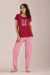 Sweet Moon Knit Cotton Pyjama Set - Darkpink Maroon — thumbnail 1
